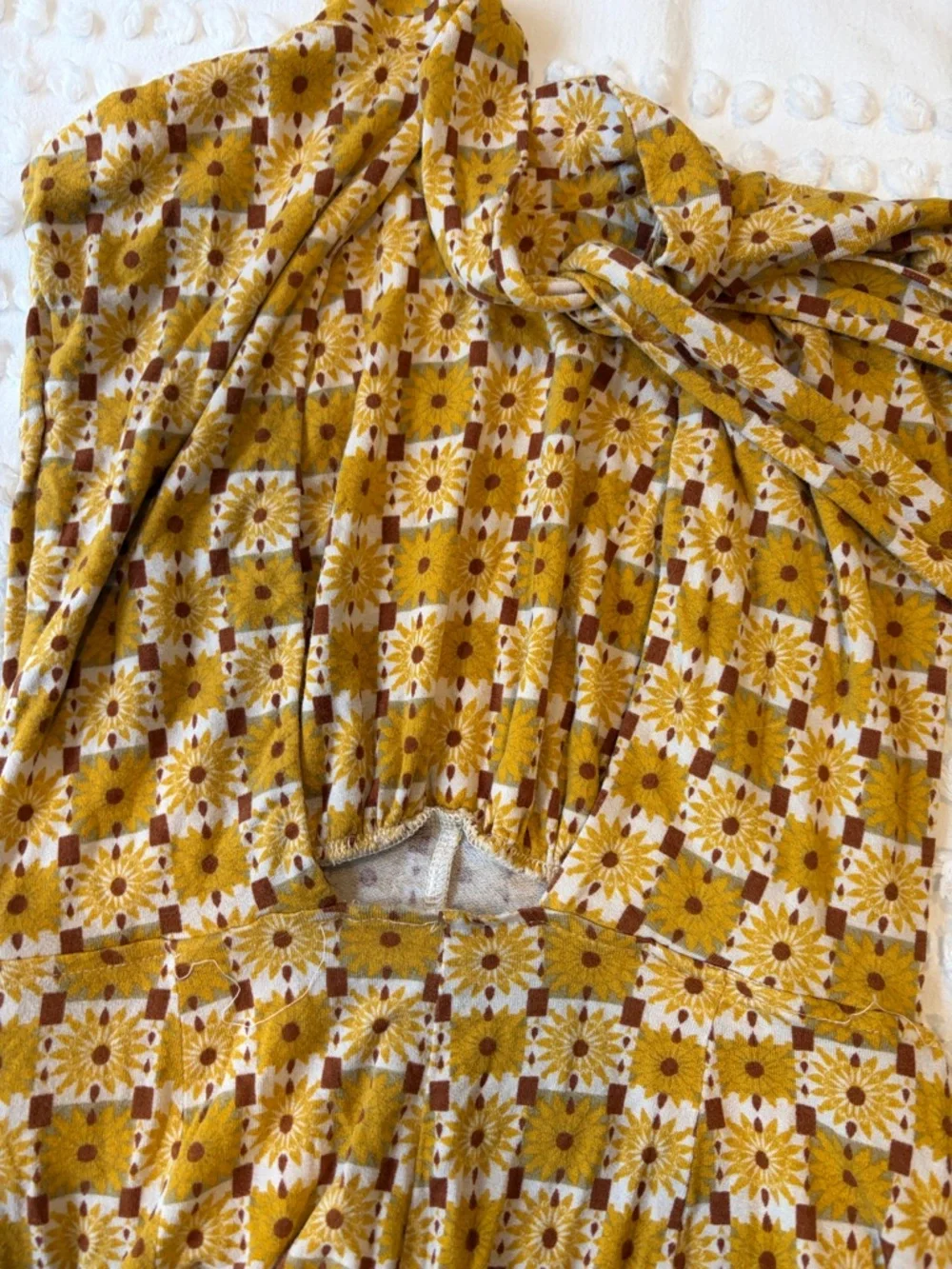 Free People Mustard Floral Check Women’s Belted Jumpsuit - Picture 4 of 4